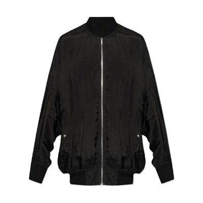 Rick Owens Solid Black Zip-Up Long Sleeve Baseball Jacket for Men RU01D3795J-09