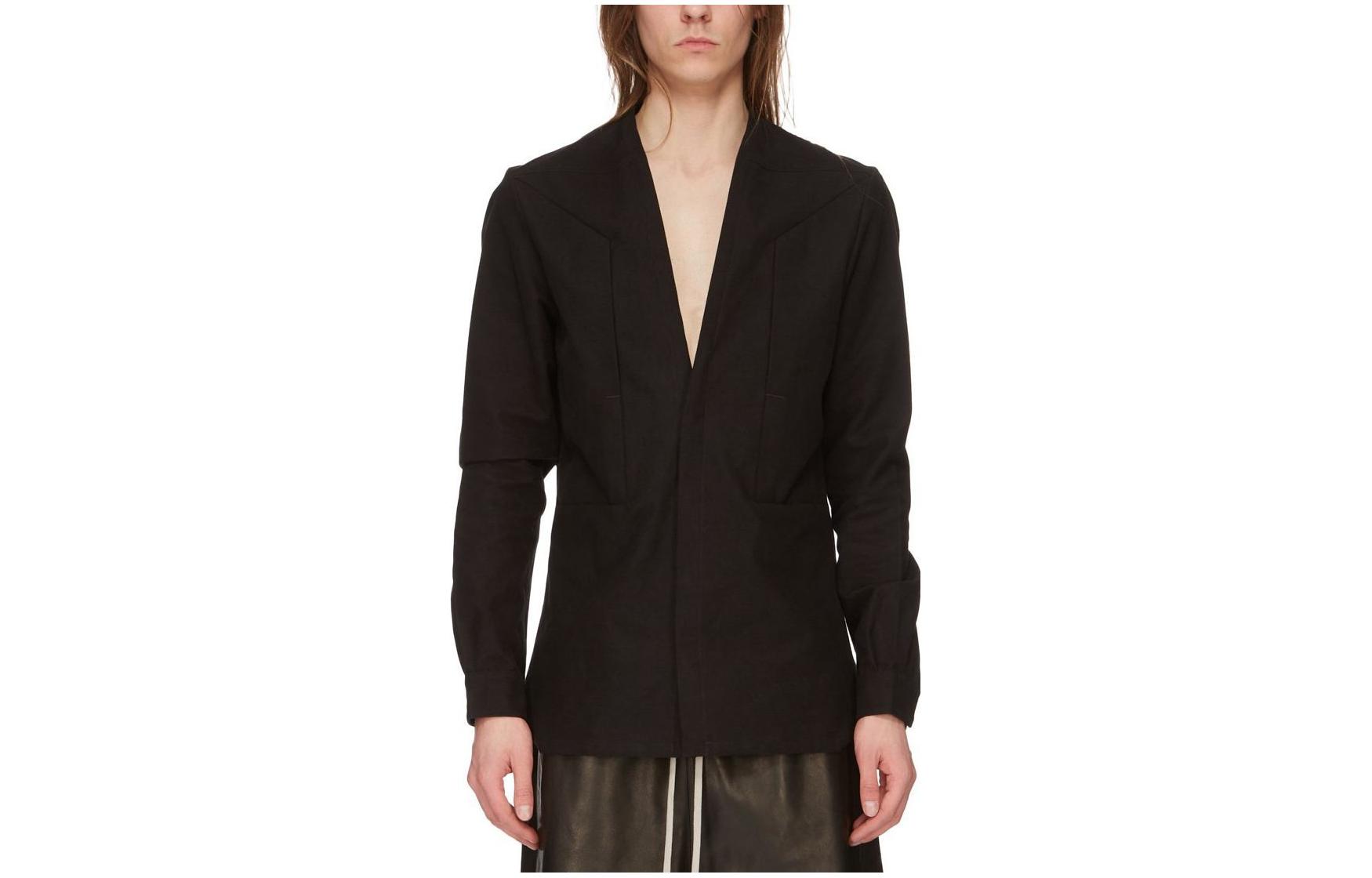 Rick Owens Solid Color Deep V-Neck Long-Sleeve Jacket RR02C7760MO-09