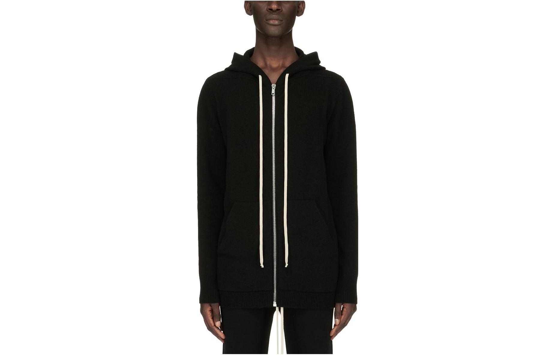 Rick Owens Solid Color Knitted Zip Hoodie Black RU02C7614WSBR-09