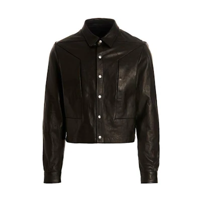 Rick Owens Solid Color Leather Long Sleeve Regular Fit Jacket RU01C4743LNV-09