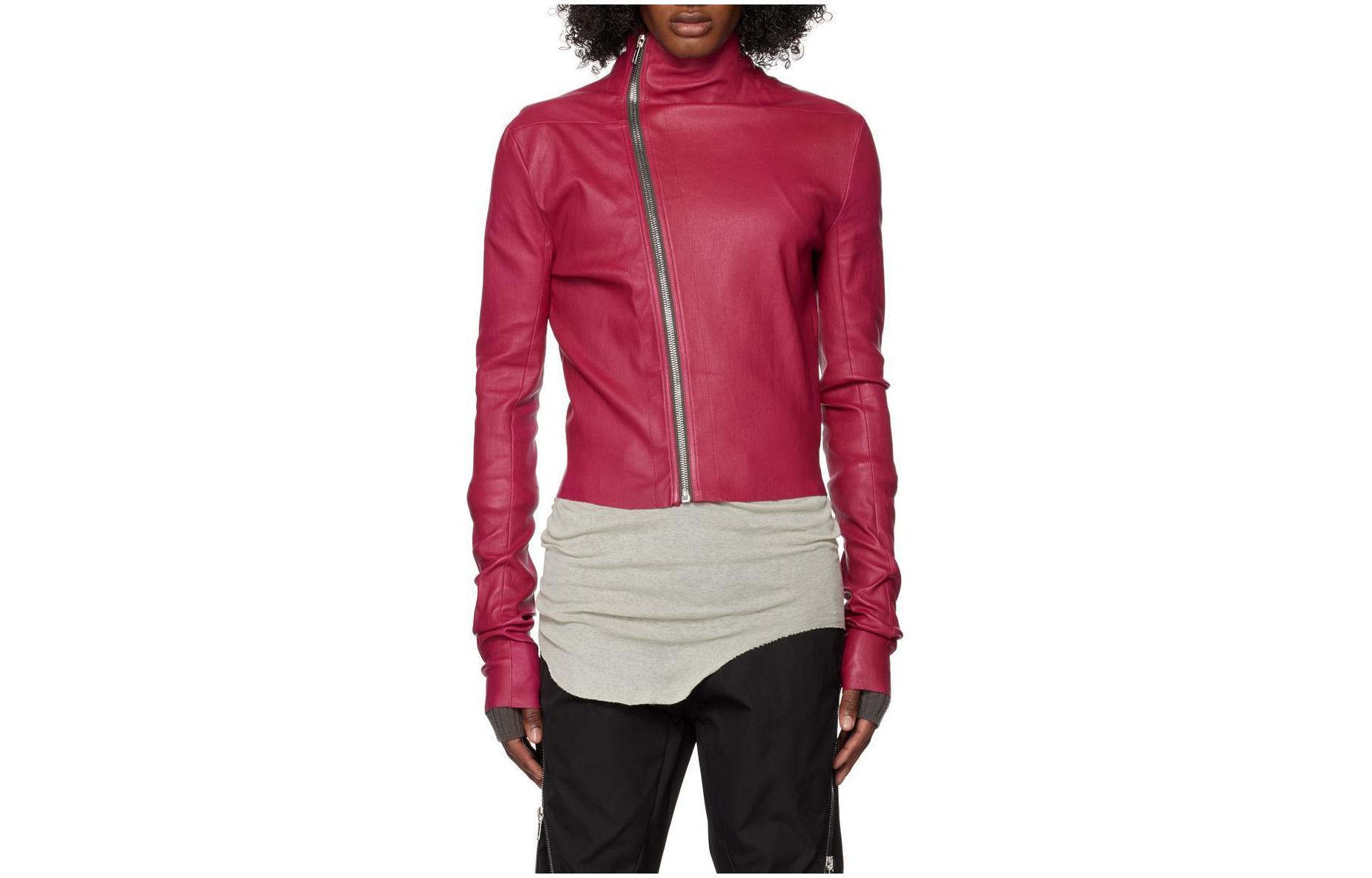 Rick Owens Solid Color Slim-Fit Stand Collar Zip Jacket Purple Red RU01C4774LS-23