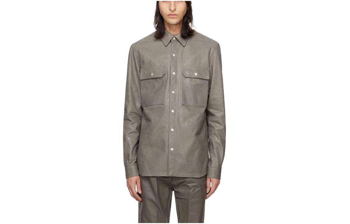 Rick Owens Solid Color Square Neck Subtle Snap Pocket Jacket Grey RU01D3729LSU-34