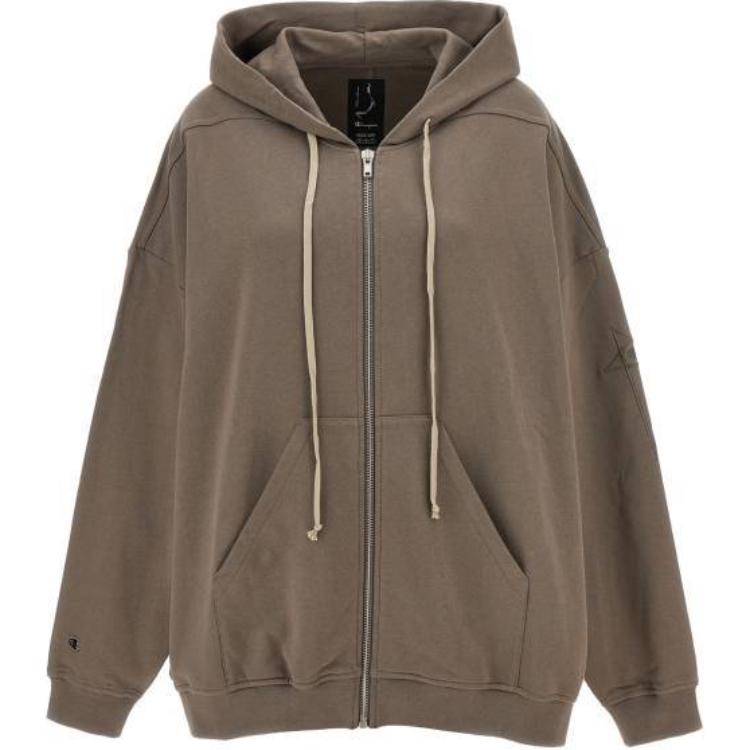 Rick Owens Solid Color Zip Hoodie Jacket Brown CW01D0463CHFE-34