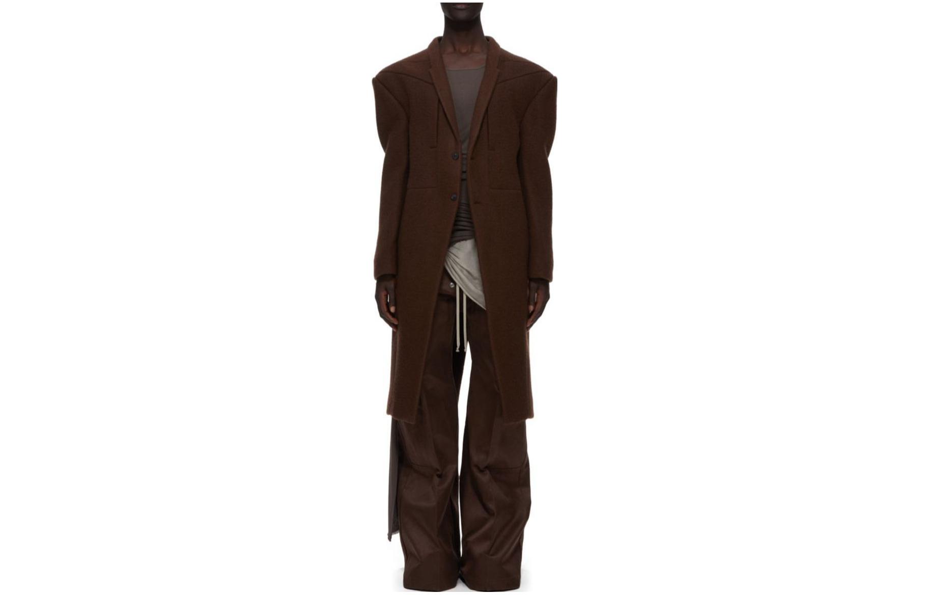 Rick Owens Solid V-Neck Oversized Long Sleeve Jacket Brown RU02C7937WFN-04