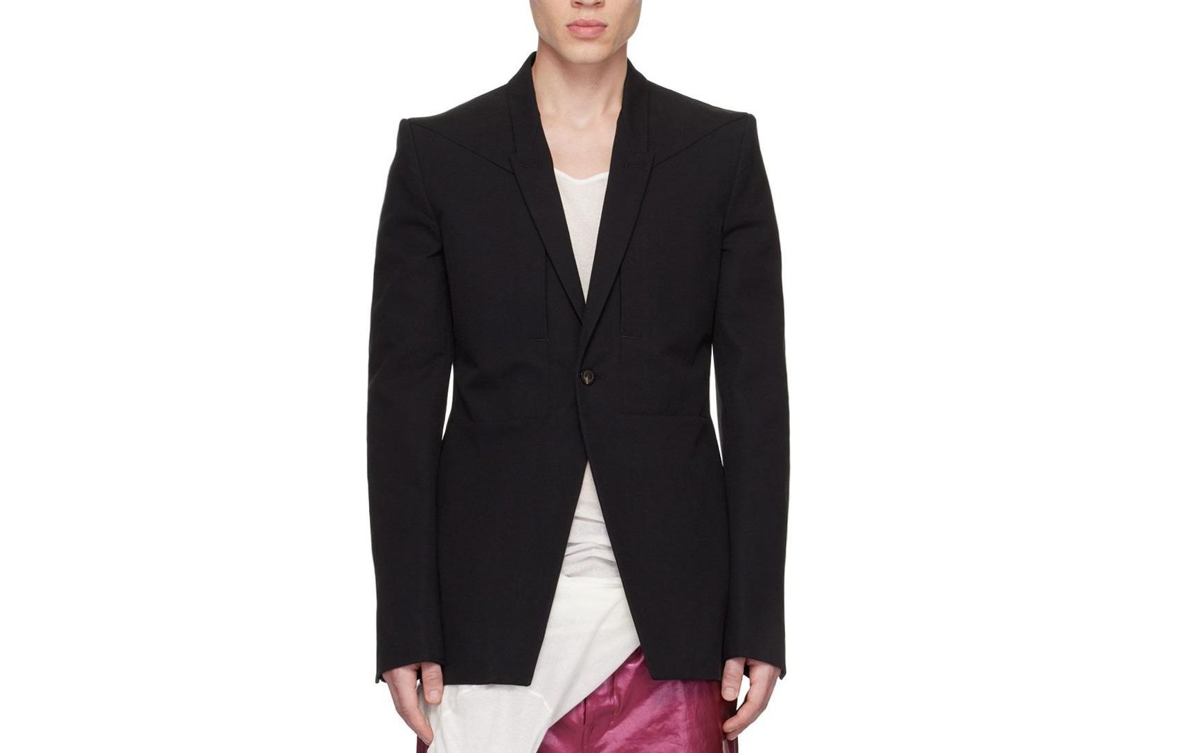 Rick Owens Solid V-Neck Slim Fit Single-Button Jacket Black RR01C4724CVSL-09