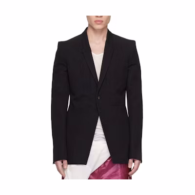 Rick Owens Solid V-Neck Slim Fit Single-Button Jacket Black RR01C4724CVSL-09