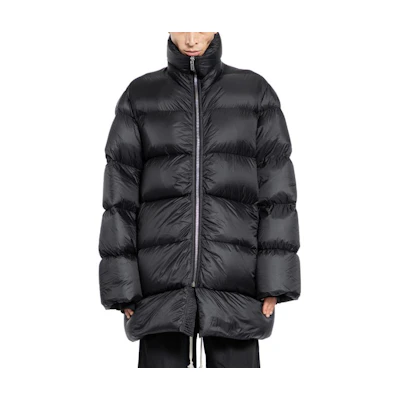 Rick Owens Solid Zip-Up Mock Neck Oversized Jacket Black Long Sleeve RU02D6790NPD3-09