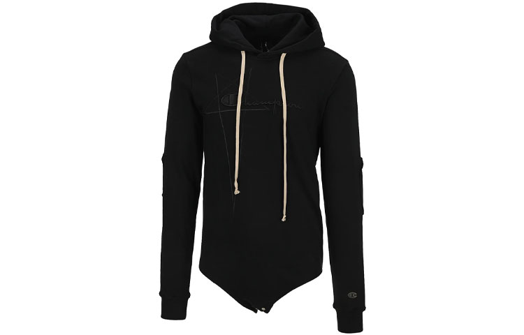 Rick Owens SS21 Black Logo Lettering Jumpsuit Hoodie. CM21S0007216756-09