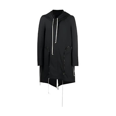RICK OWENS SS21 Black Logo Oversized Pocket Hooded Parka Jacket . RU21S6971TE-09