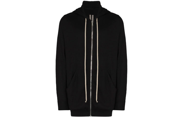 Rick Owens SS21 Drawstring Hooded Long Coat Hoodie Black Mens RU21S6614WSB-100