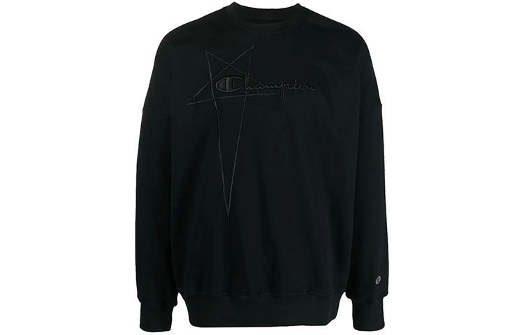 Rick Owens SS21 Logo Embroidered Crewneck Sweatshirt Black CM21S0005216760-09