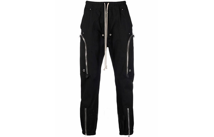 Rick Owens SS22  Black Drawstring Zipper Casual Pants. RU01B1377TE-09