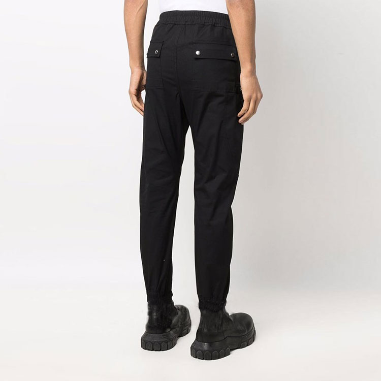 Shop Rick Owens SS22 黑色抽繩拉鍊休閒長褲 RU01B1377TE-09