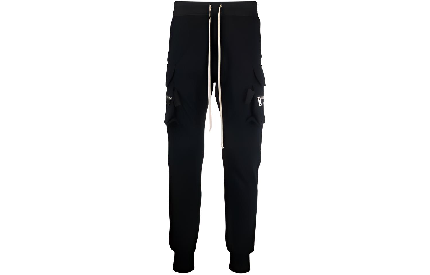 RICK OWENS SS22  Cargo Joggers with Zip Pockets and Long Drawstrings. RU01B1396BA-09