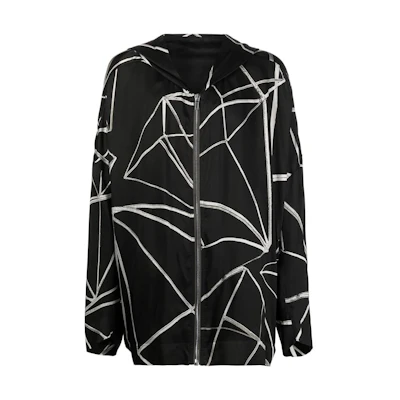 Rick Owens SS22 Abstract Print Lightweight Hoodie Jacket Black Menswear RR01B1719JP10921