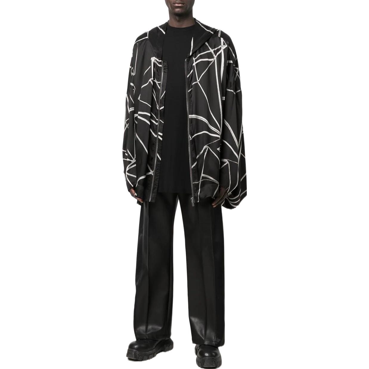 Lookbook Rick Owens SS22 抽象印花輕量連帽外套 黑色 男裝 RR01B1719JP10921