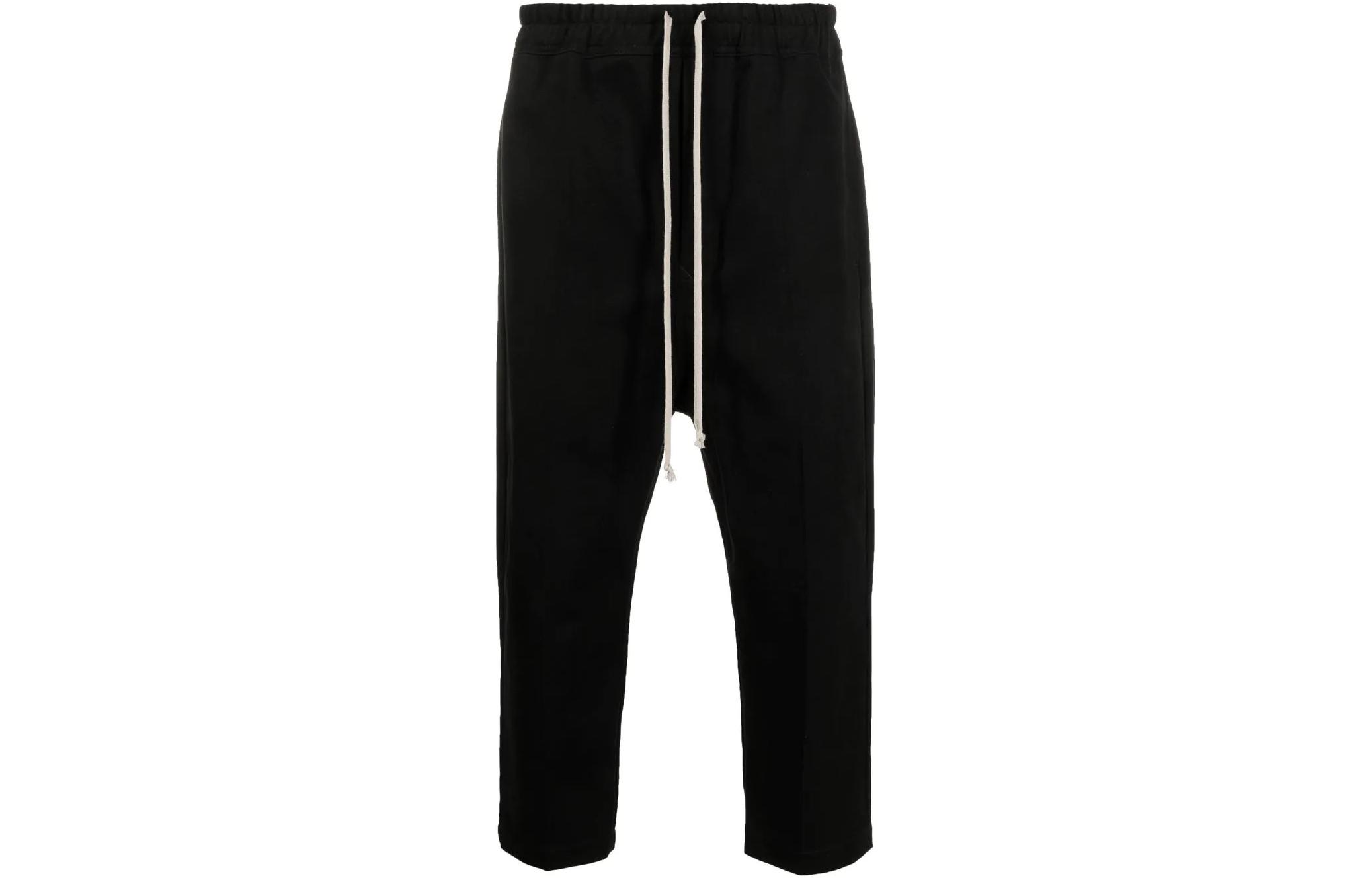 RICK OWENS SS22 Black Elastic Waist Ankle-Length Casual Pants for Men Autumn. RU02B2395CF-09