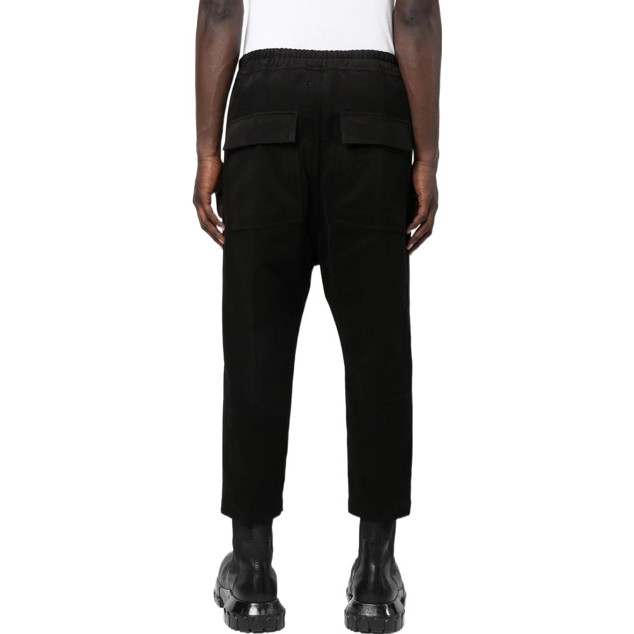 Shop RICK OWENS SS22 黑色彈性腰部男士休閒長褲 秋季款式 RU02B2395CF-09