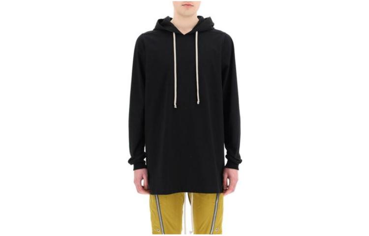 Rick Owens SS22 Black Solid Color Drawstring Hoodie 221495UFE00000109