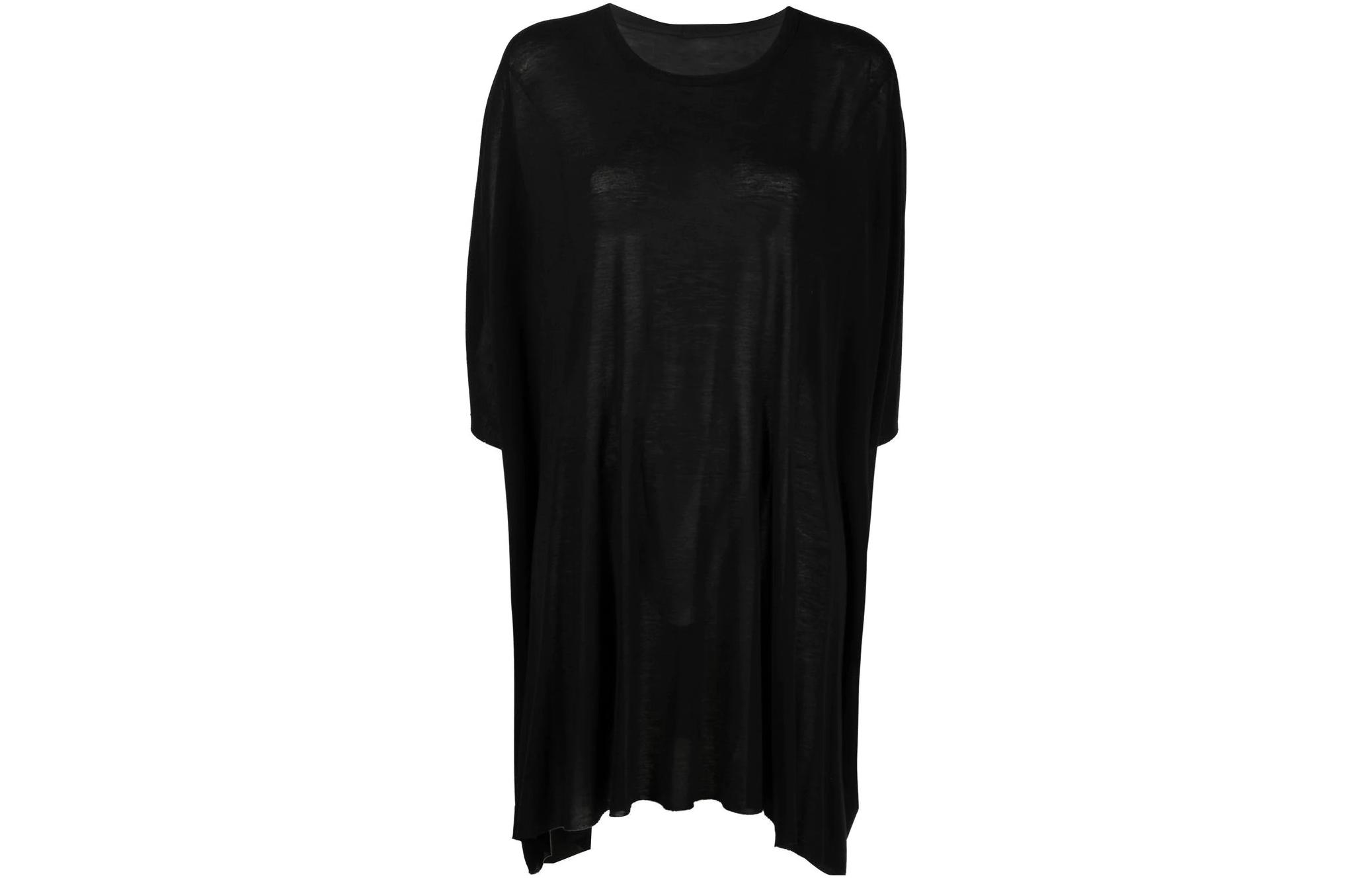 RICK OWENS SS22 Black Stretch Ruched 3/4 Sleeve Dress RP02B6204JS-09