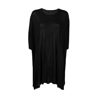 RICK OWENS SS22 Black Stretch Ruched 3/4 Sleeve Dress RP02B6204JS-09