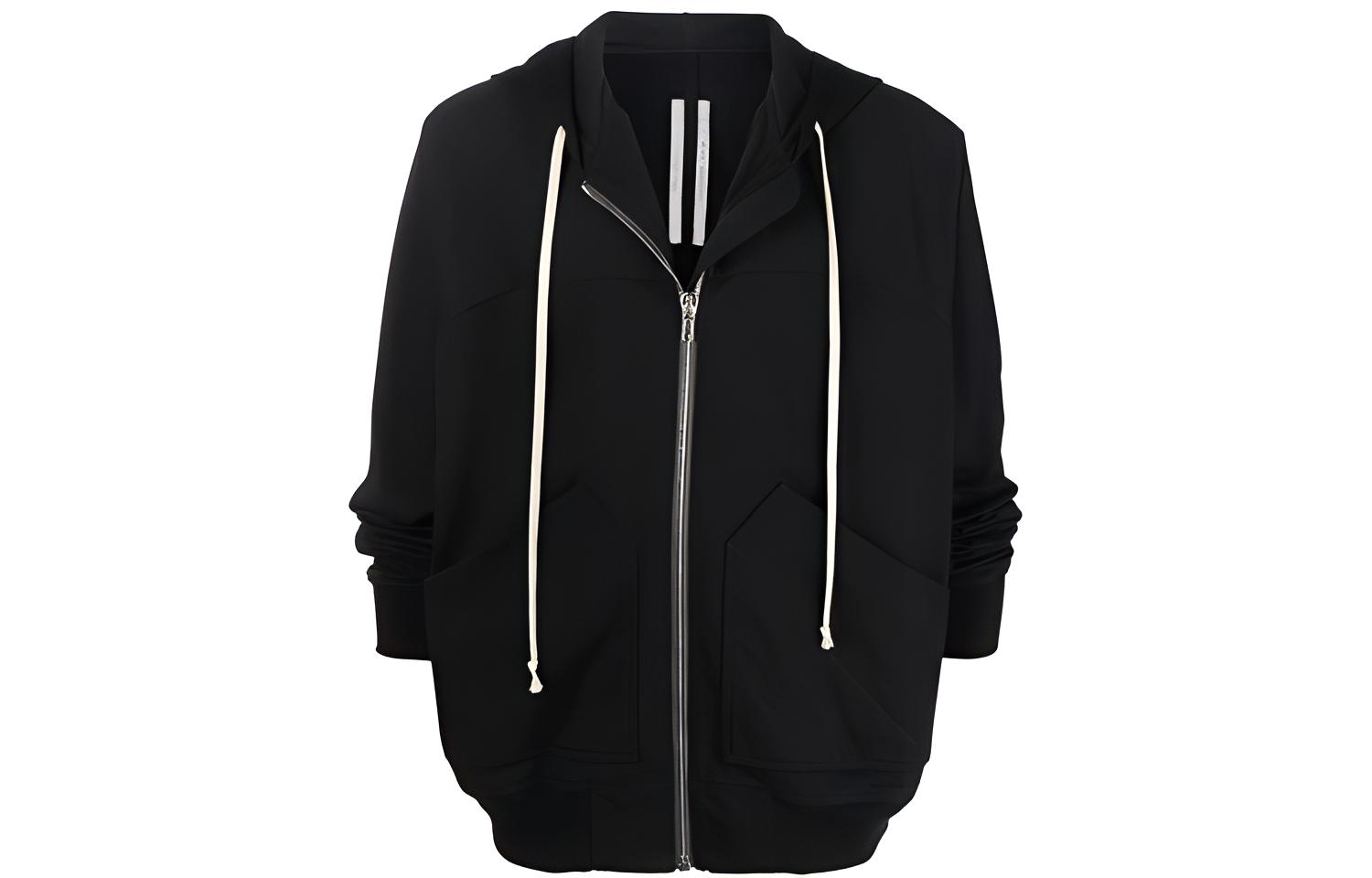 Rick Owens SS22 Black Zipper Pocket Drawstring Hoodie Jacket RU01B1281BA-09