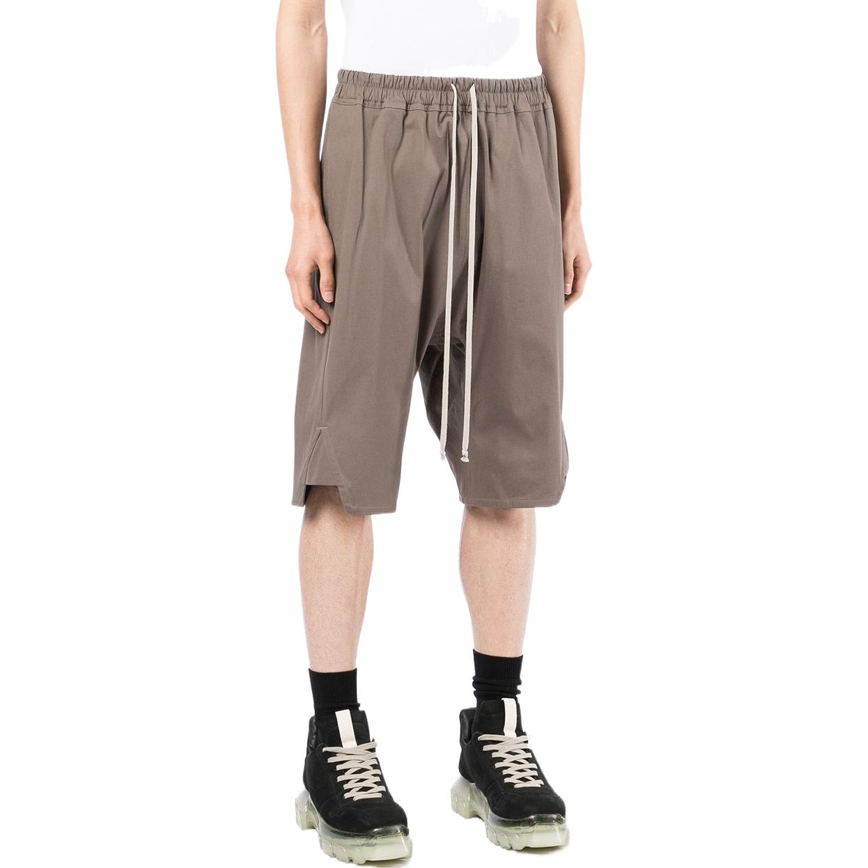 Shop リックオウエンス SS22 エラスティックウエスト ドローストリングショーツ ブラウン RU01B1383TE-34