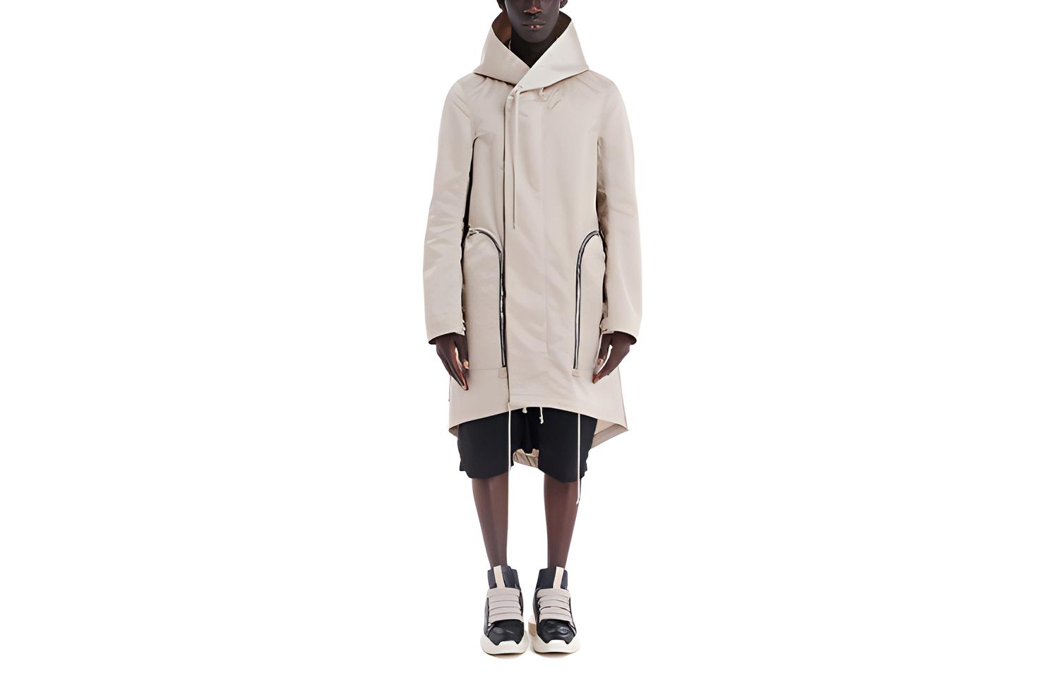 Rick Owens SS22 Pearl Gray Long Hooded Zip Jacket RU01B1971NBR-08