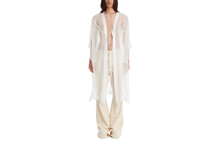 Rick Owens SS22 Plain V-Neck Long Jacket White Fashion Outerwear RR01B1910SGEO-11