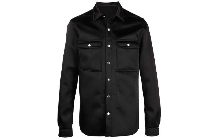 Rick Owens SS22 Satin Classic Collar Shirt Jacket Black RU02A5729NB-09