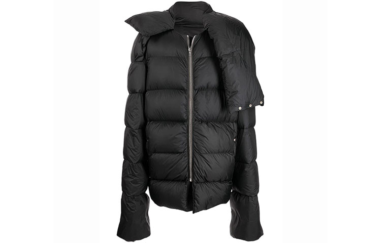 Rick Owens SS22 Scarf Collar Quilted Jacket Black RU02A5744NZD-39