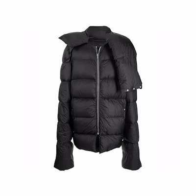 Rick Owens SS22 Scarf Collar Quilted Jacket Black RU02A5744NZD-39
