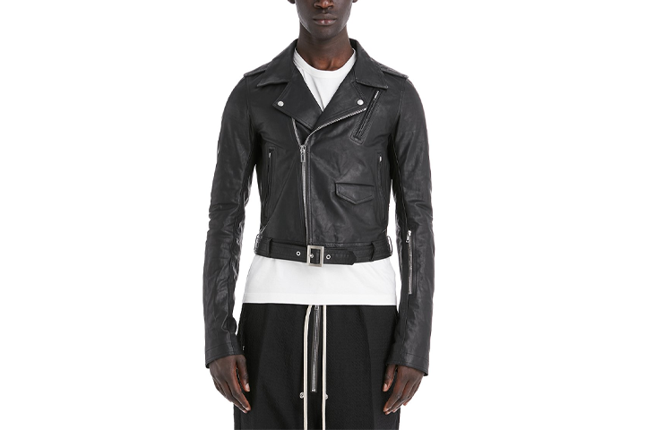 Rick Owens SS22 Slim Fit Black Biker Jacket Long Sleeve RU01B1771LGW-09