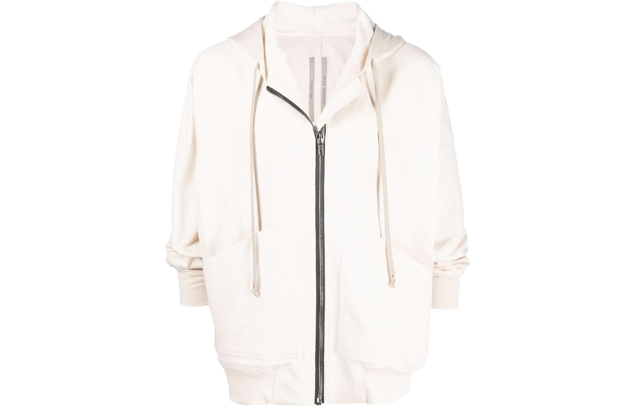 Rick Owens SS22 Small Pocket Zip Drawstring Hoodie Jacket White RU01B1281BA