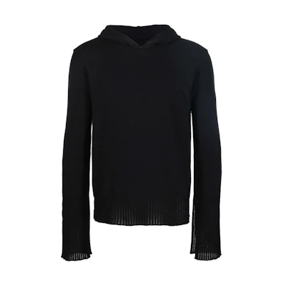 Rick Owens SS22 Split-Sleeve Knit Hoodie Black RU01B1661KCR-09