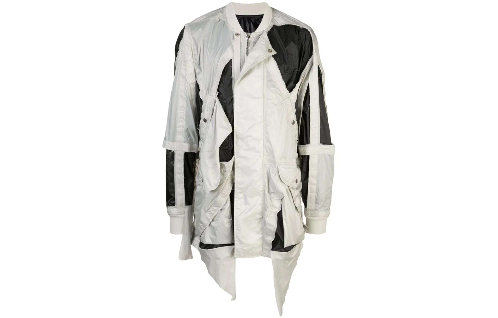 Rick Owens SS22 White Cutout Detail Patchwork Long Sleeve Jacket RR19S2908NZ6109