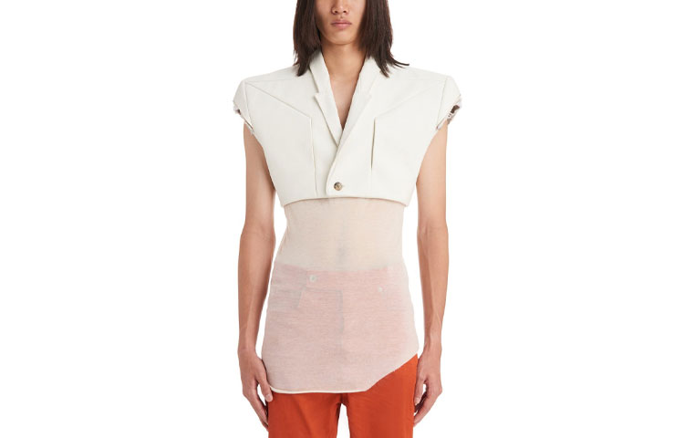 Rick Owens SS22 White Sleeveless Jacket with Collared Design RR01B1700LGWX-11