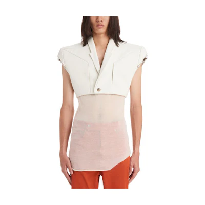Rick Owens SS22 White Sleeveless Jacket with Collared Design RR01B1700LGWX-11