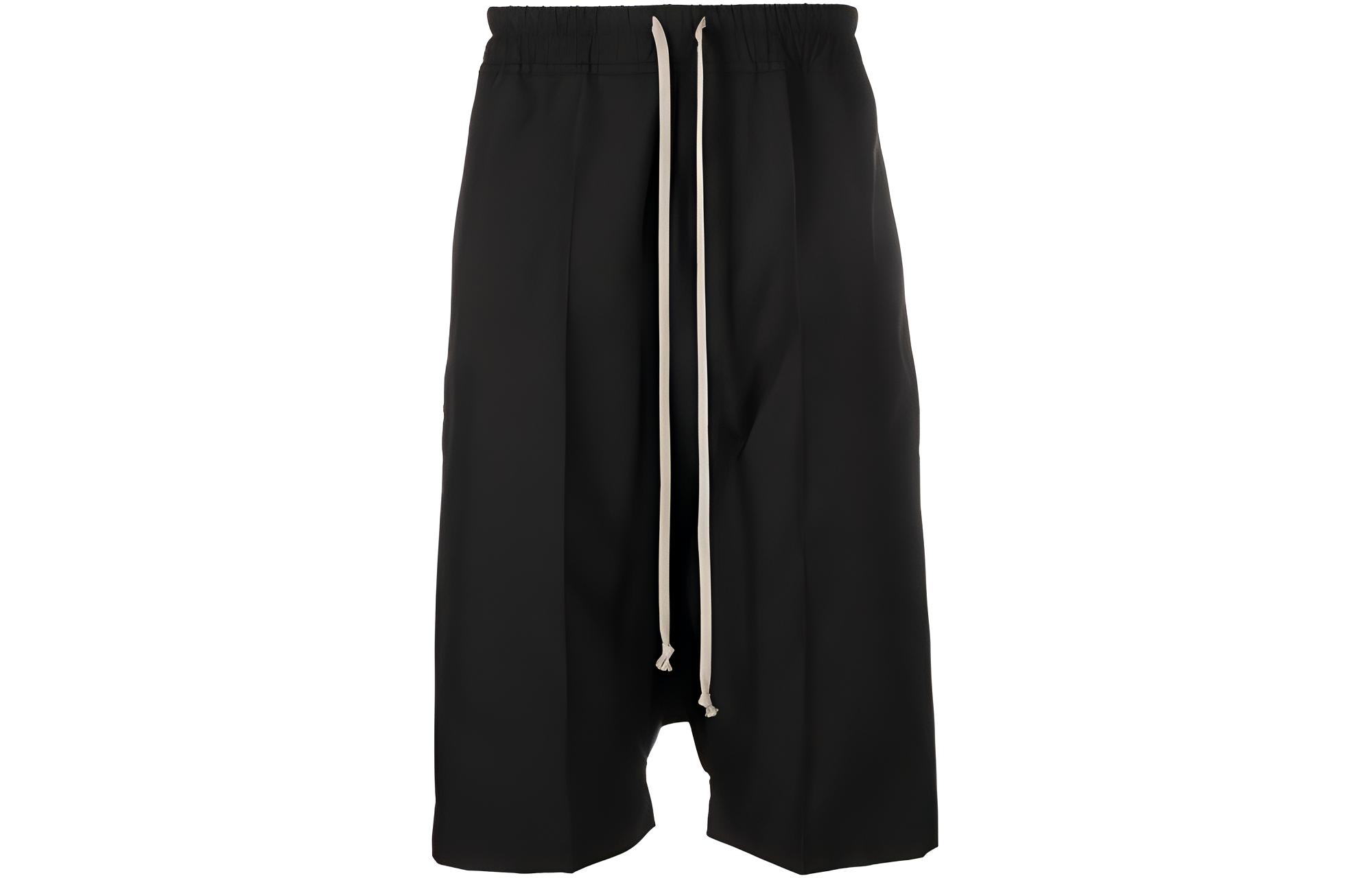 RICK OWENS SS23  Black Drawstring Loose Fit Drop Crotch Shorts. RU01C4384TF-09