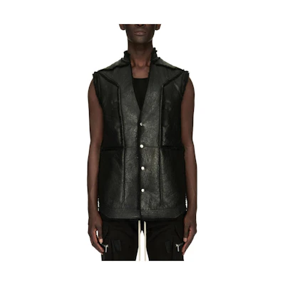 RICK OWENS SS23 Black Solid V-Neck Slim Fit Sleeveless Vest RU02C7785LSHB-09
