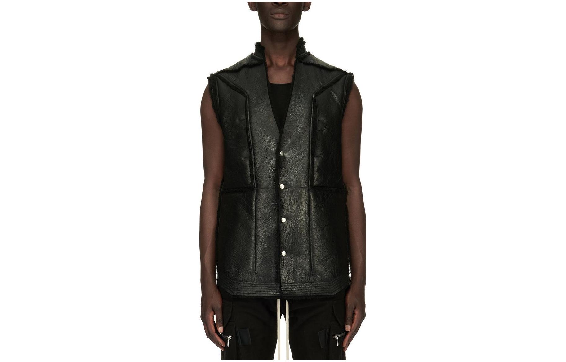 Order RICK OWENS SS23  Black Solid V-Neck Slim Fit Sleeveless Vest RU02C7785LSHB-09