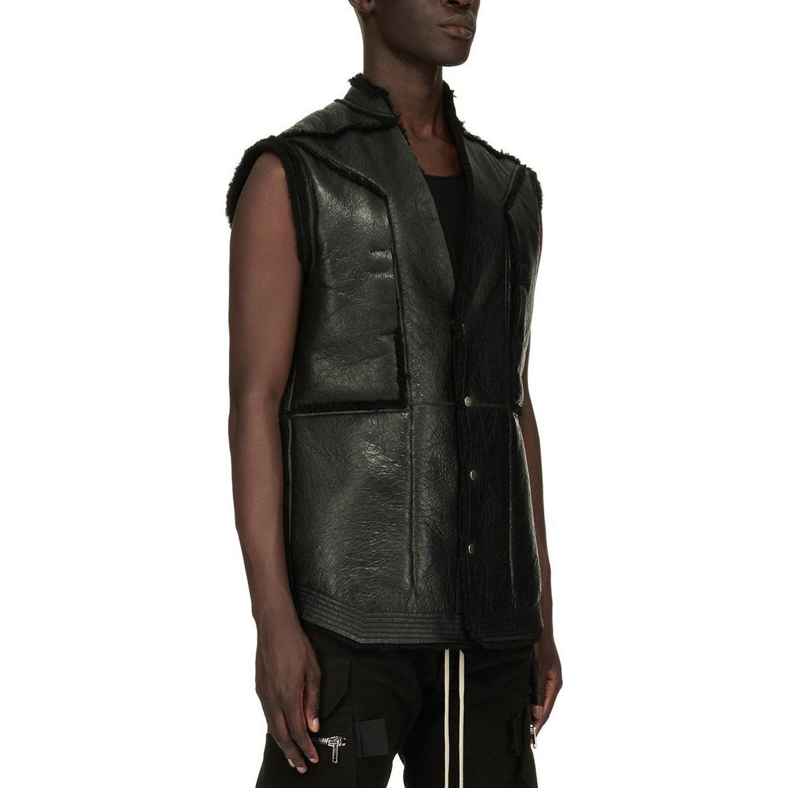 Shop RICK OWENS SS23  Black Solid V-Neck Slim Fit Sleeveless Vest RU02C7785LSHB-09