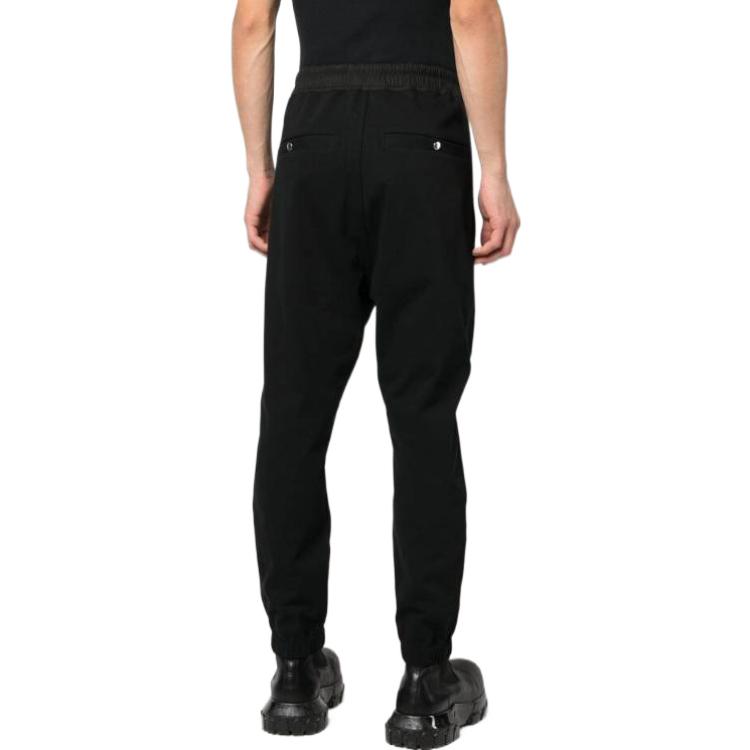Shop RICK OWENS SS23 經典抽繩拉鍊運動長褲 黑色 RU01C4370BA-09