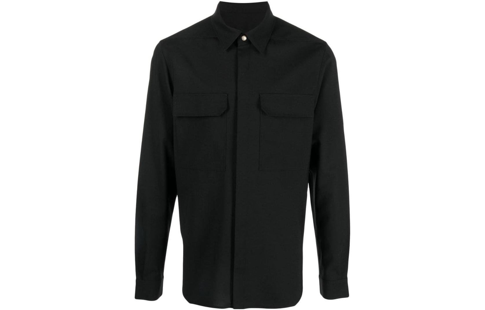 Rick Owens SS23 Black Hidden Placket Shirt-Style Jacket RU01C4236ZL-09