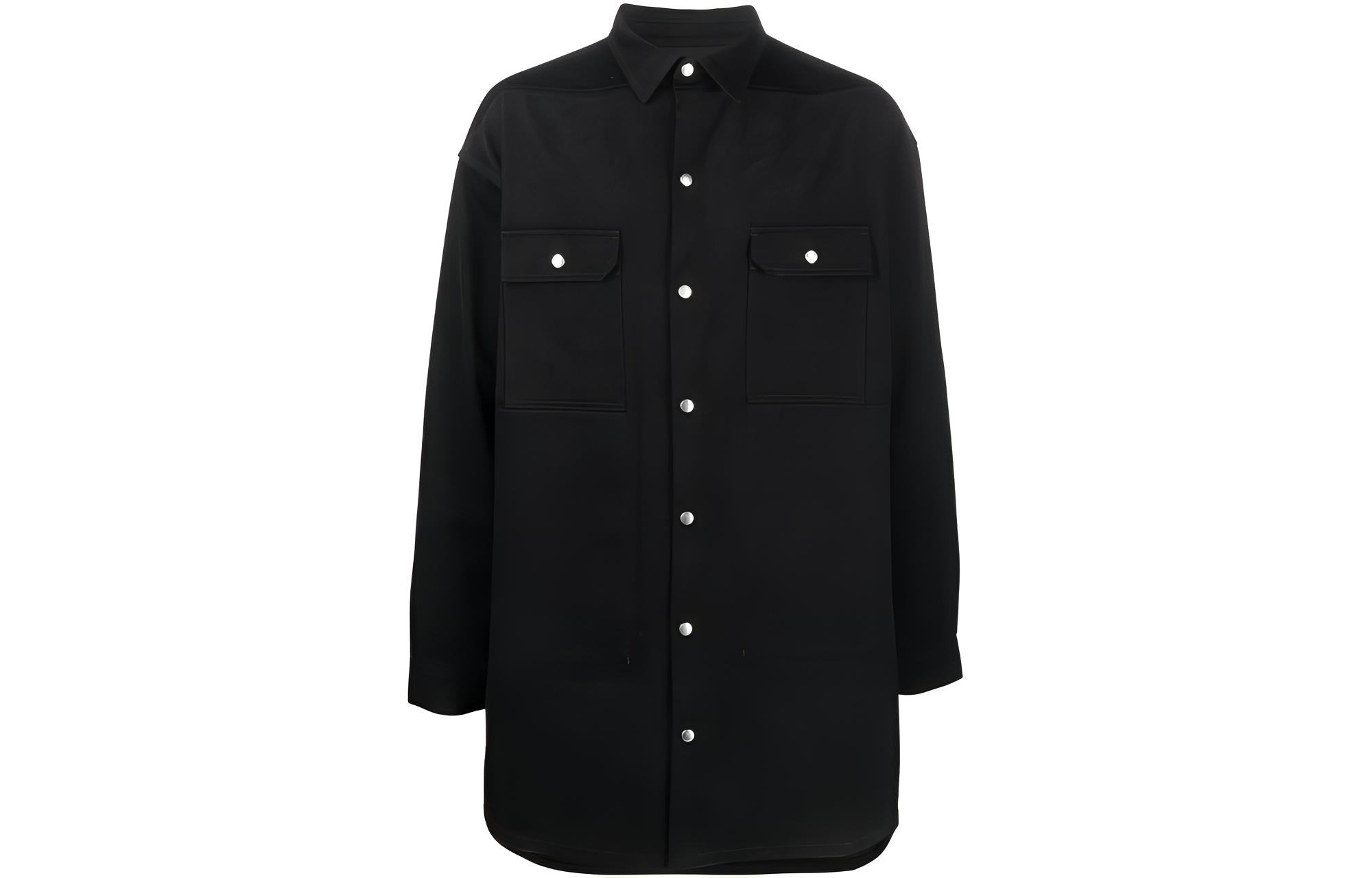 Rick Owens SS23 Black Mid-Length Jacket with Pointed Collar RU02B2728CF-09