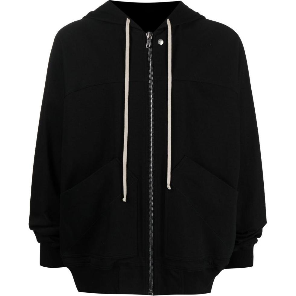 Rick Owens SS23 Black Plain Drawstring Hooded Zip Jacket Men RU01C4281BA-09