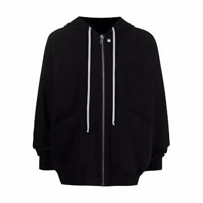 Rick Owens SS23 Black Plain Drawstring Hooded Zip Jacket Men RU01C4281BA-09