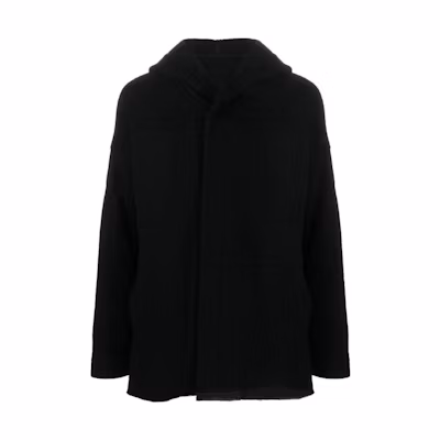 RICK OWENS SS23 Black Wool Hooded Button-Up Jacket Fashion RU02C7779WFN09