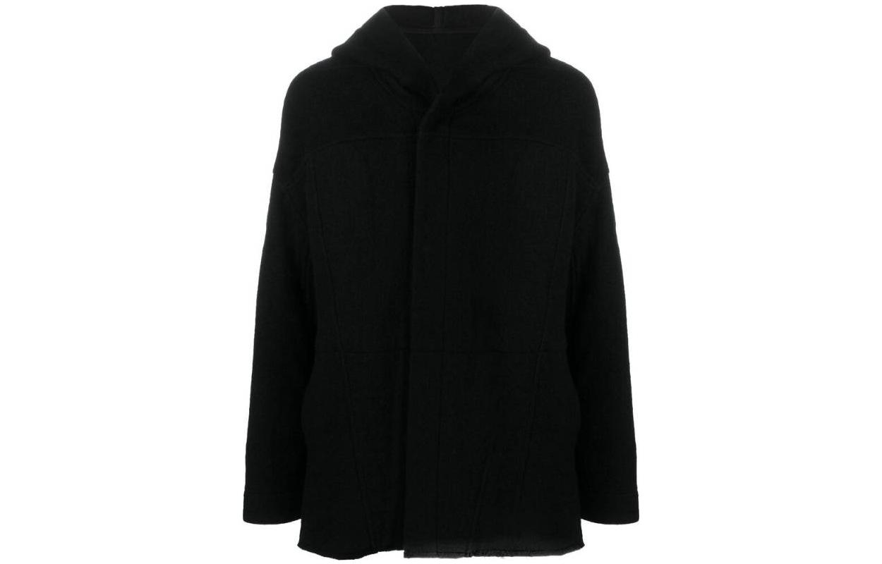 Order RICK OWENS SS23 Jaket Butang Berhud Bulu Hitam Fesyen RU02C7779WFN09