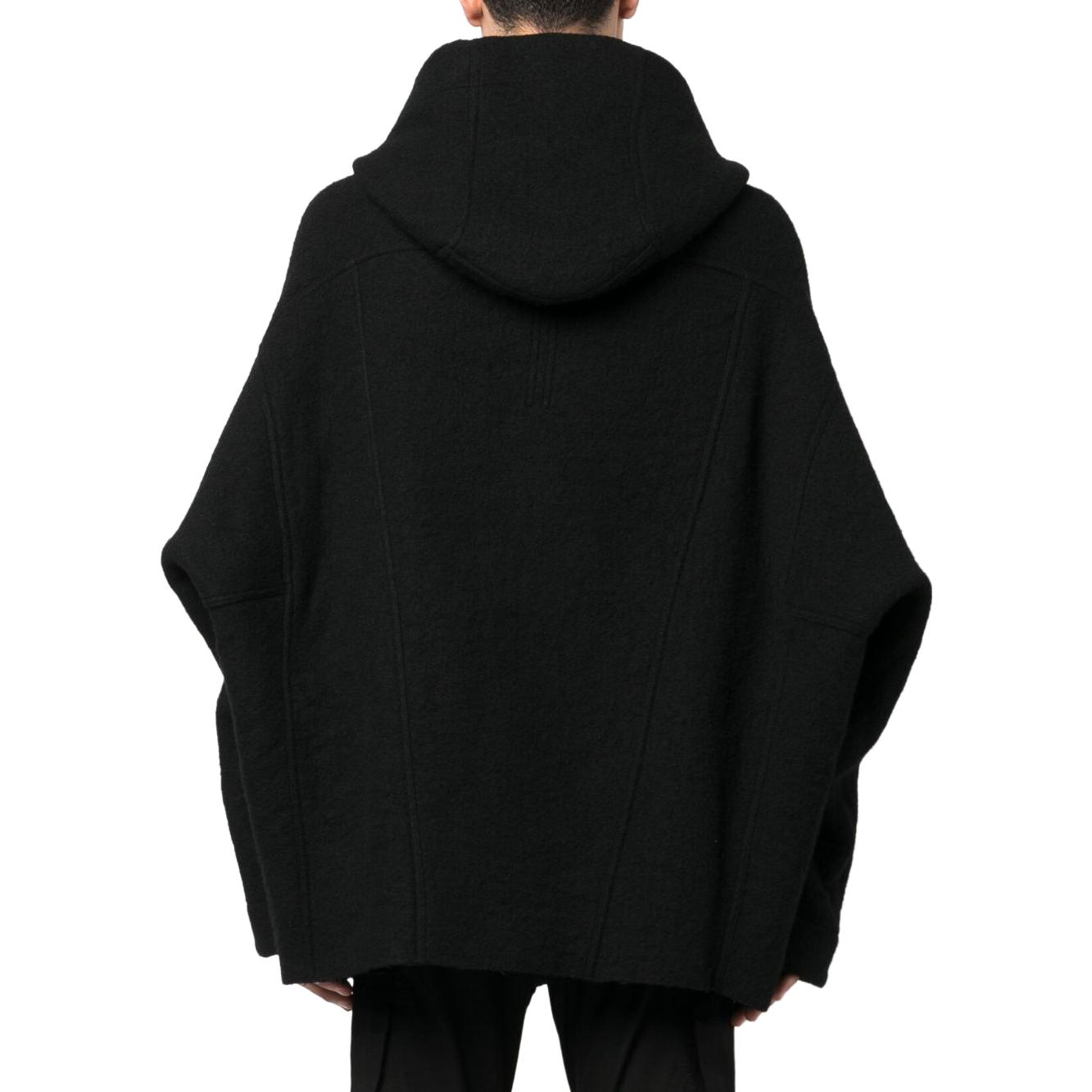 Shop RICK OWENS SS23 Jaket Butang Berhud Bulu Hitam Fesyen RU02C7779WFN09